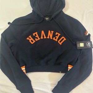 Denver Broncos 47 Brand Custom Women’s Crop Hoodie Medium Blue